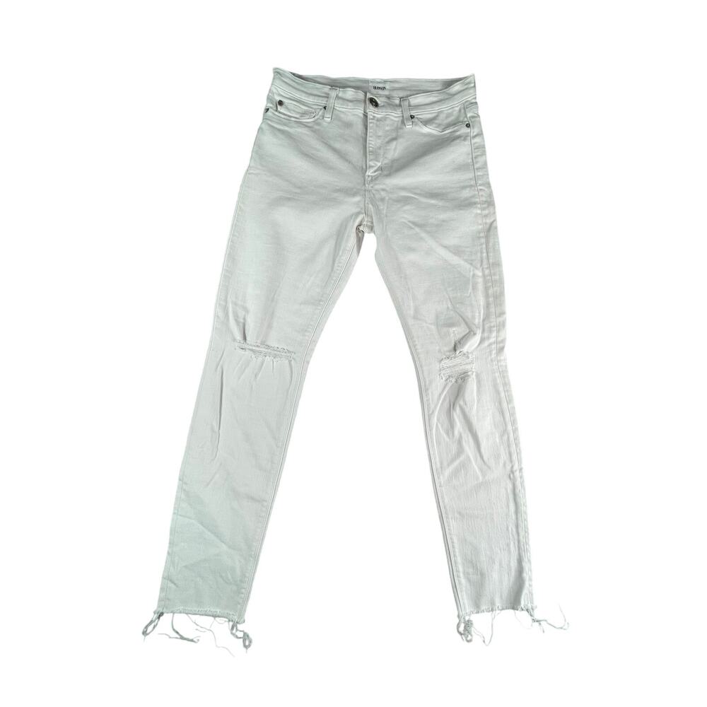 Hudson Jeans Womens 30 White Skinny Raw Hem Distressed Knee Stretch RN# 107906